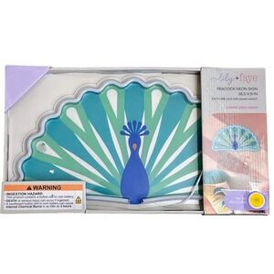 Lily+Faye Peacock Neon Sign Blue Teal Green LED Wall Decor 16.5x9 USB Power NIB